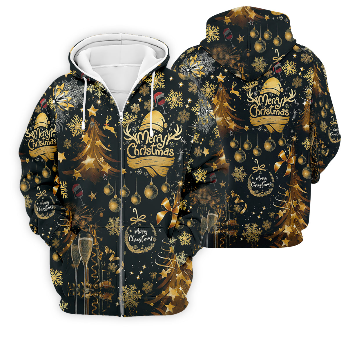 Champagne Golden Merry Christmas Men's Golf Polo Shirts, Christmas Golf Shirt, Golf Gift For Men