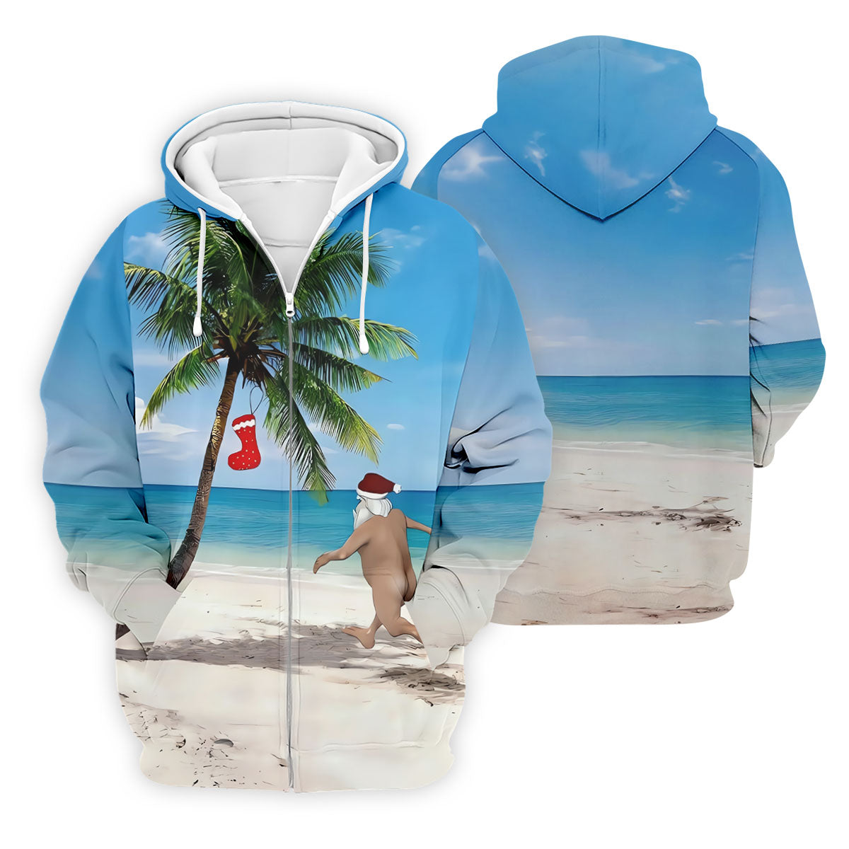 Funny Santa Running On Tropical Beach Christmas Golf Shirt, Men's Golf Shirt, Hawaiian Golf Shirt