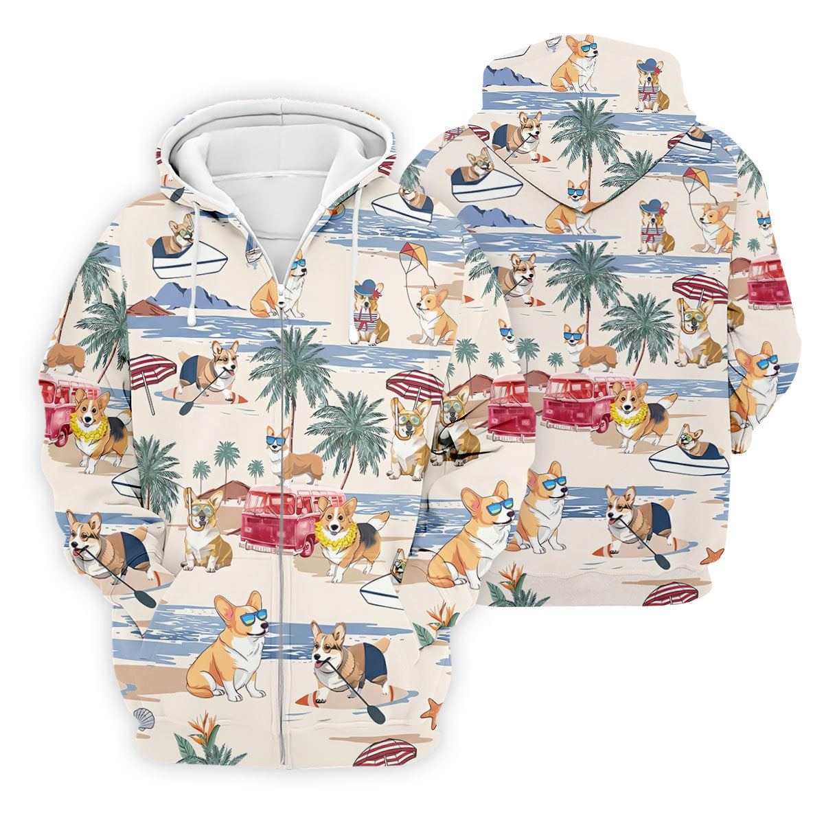 Cute Corgi Beach Vacation Tropical Golf Polo Shirt, Hawaiian Golf Shirt, Golf Shirts For Men