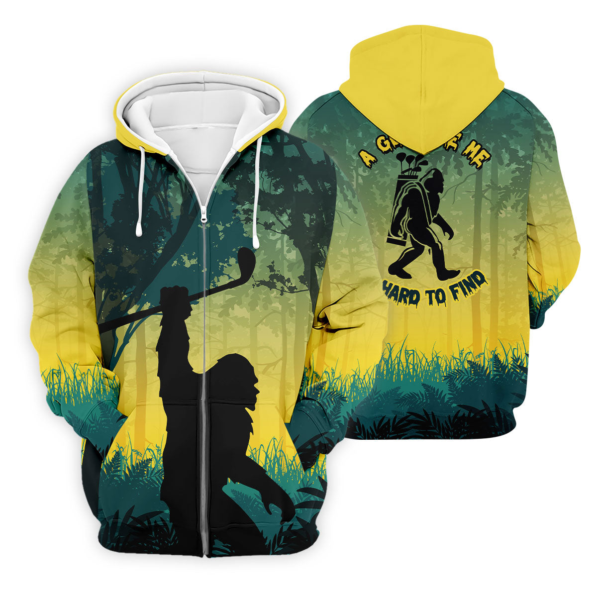 Bigfoot Golfer Forest Silhouette Polo Shirt, Golf Polo Shirts For Men, Mens Golf Apparel