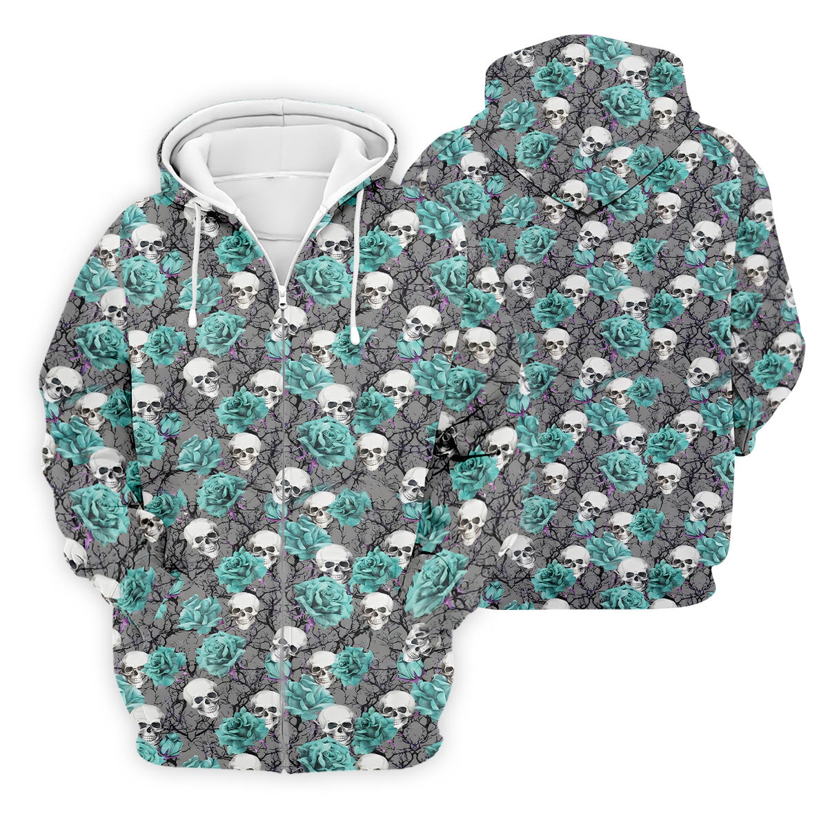 Teal Rose Skull Gothic Pattern Golf Polo Shirt, Mens Golf Shirts, Hawaiian Golf Shirt