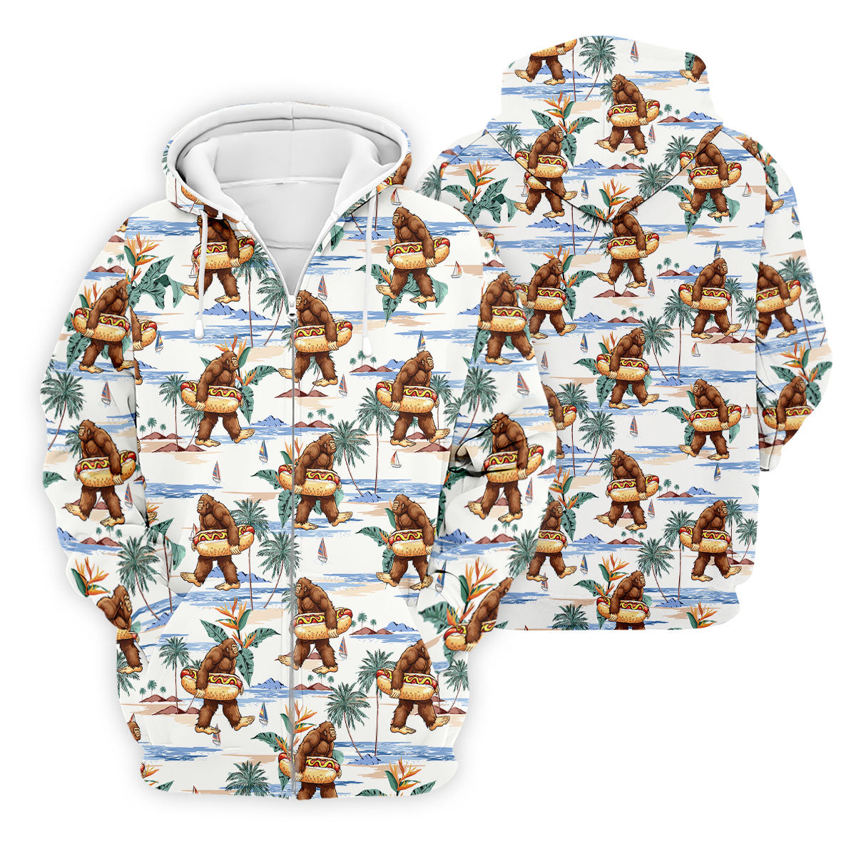 Bigfoot Hot Dog Beach Hawaiian Shirt, Mens Golf Polo, Hawaiian Golf Shirt, Golf Apparel For Men