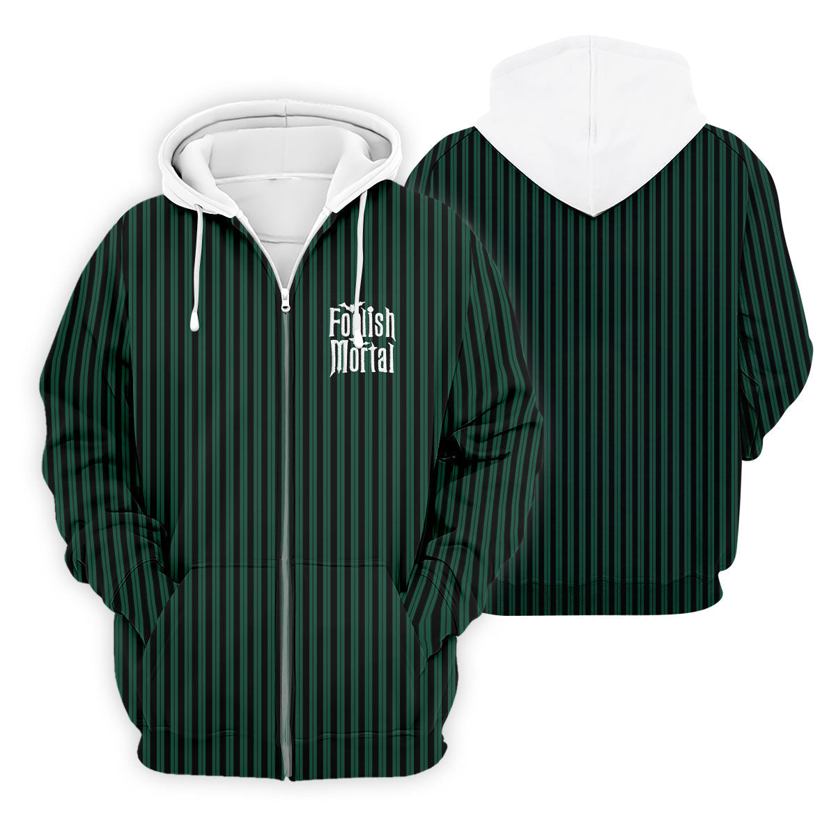 Green Foolish Mortal Striped Golf Polo Shirt, Men's Golf Shirt, Halloween Shirt For Men