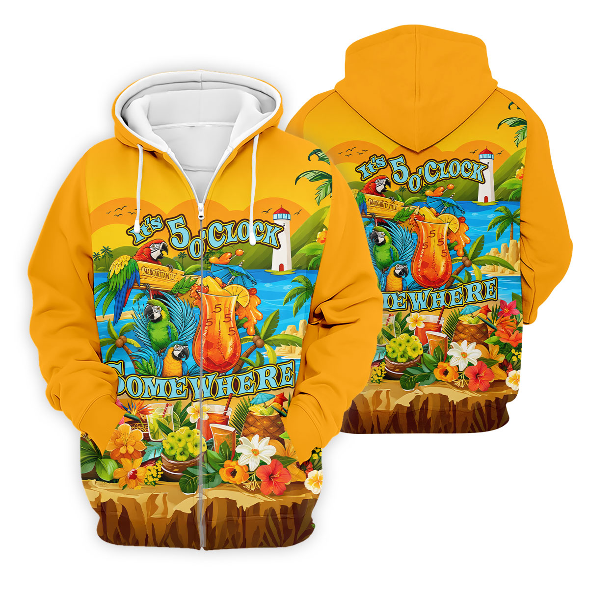 Golden Tropical Parrot Beach Cocktail Golf Polo Shirt, Men's Golf Shirt, Golf Polo Shirts For Men