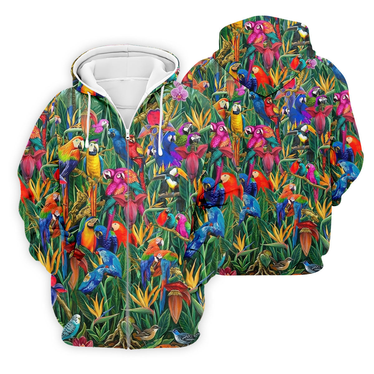 Tropical Colorful Parrots Rainforest Bird Print Golf Polo, Hawaiian Golf Shirt, Printed Golf Shirts