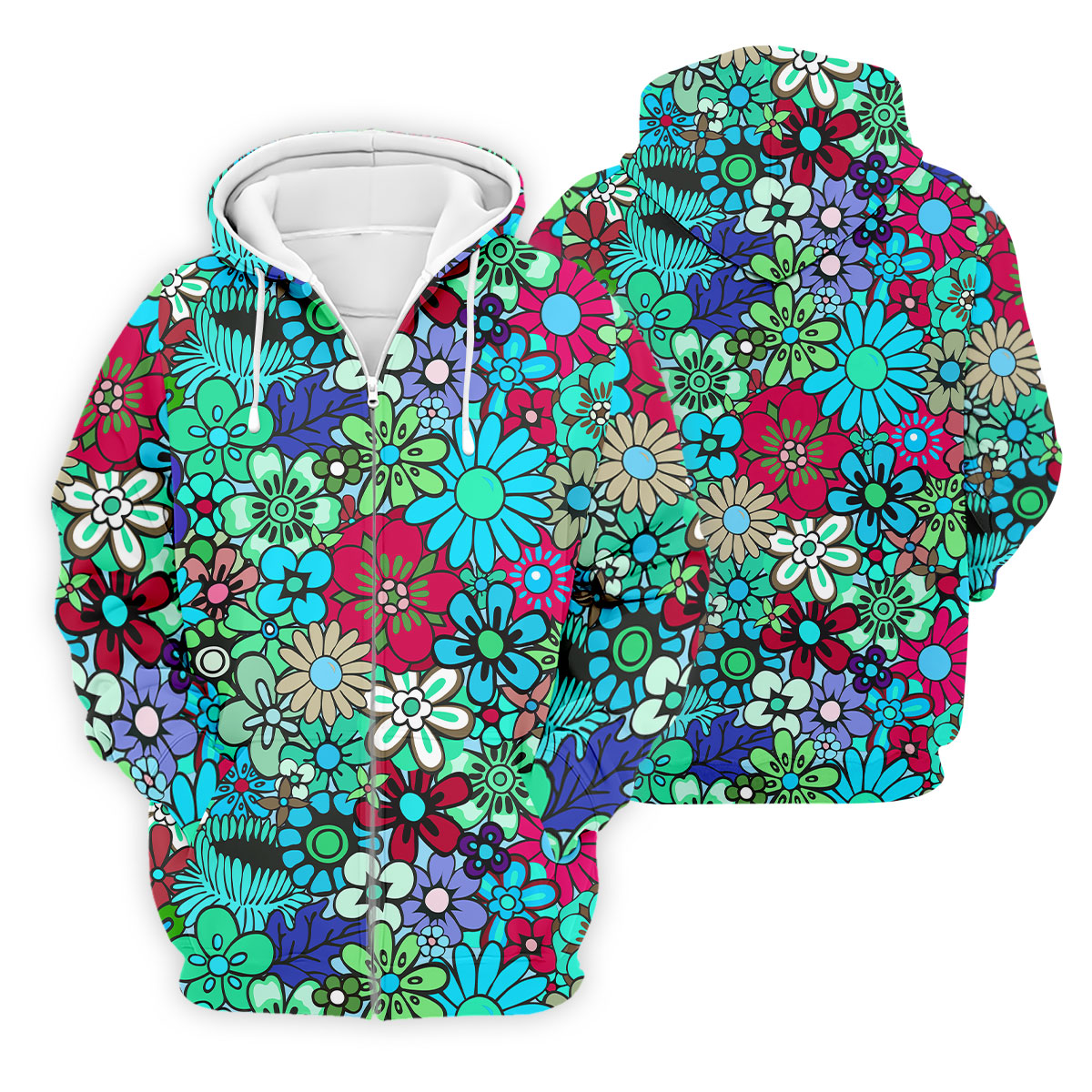 Blue Green Retro Flower Power Golf Shirt, Mens Golf Shirts, Hawaiian Golf Shirt, Golf Shirts For Men