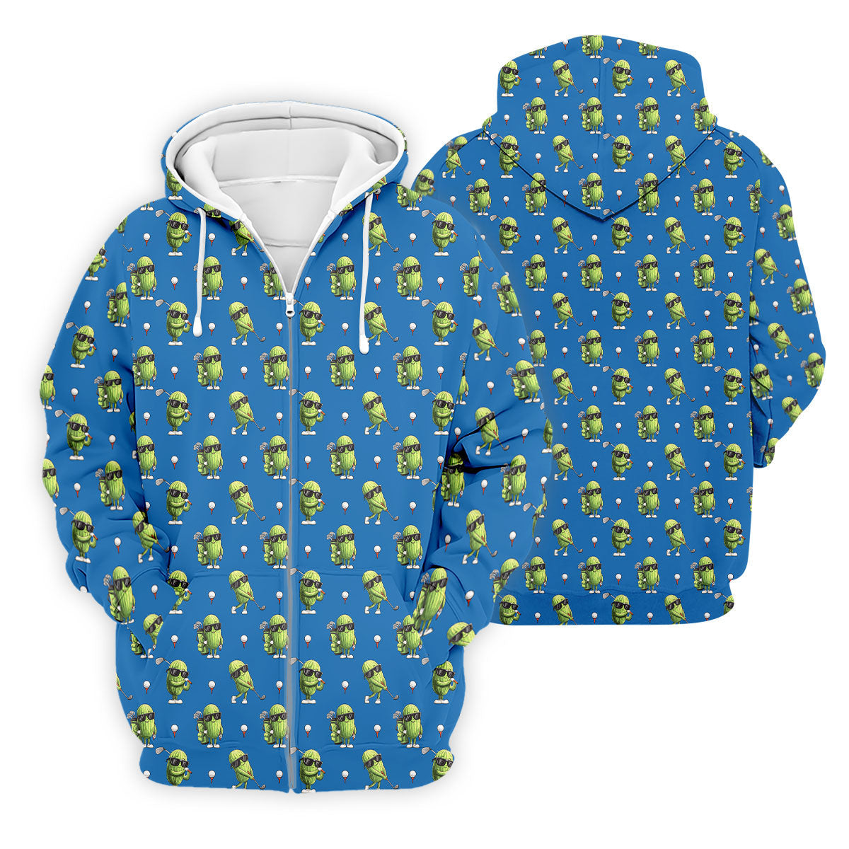Cartoon Cactus Golfer Blue Golf Shirt, Mens Golf Polo, Golf Apparel For Men, Printed Golf Shirts