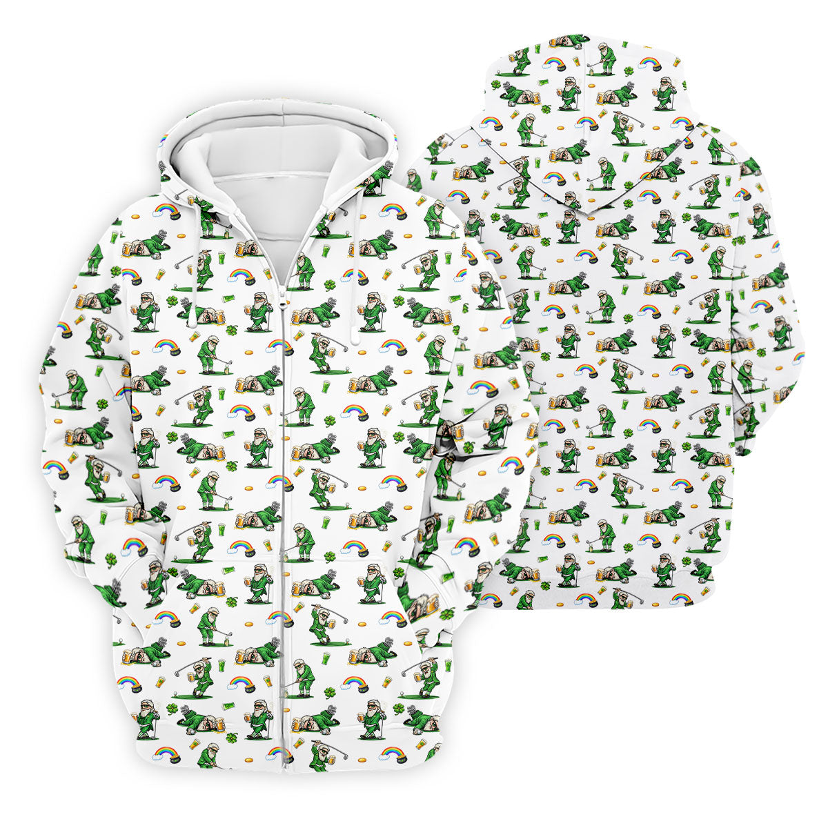 St Patrick's Day Leprechaun Character Golf And Beer White Golf Shirt, Fun Golf Shirts For Men, Polo For Men