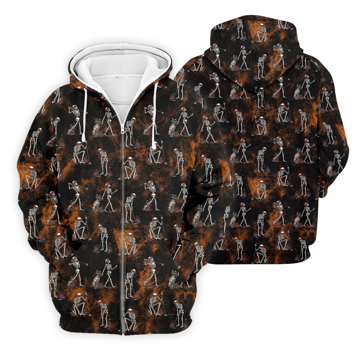 Skeleton Golfer Floral Halloween Polo Shirt, Hawaiian Golf Shirt, Mens Golf Shirts