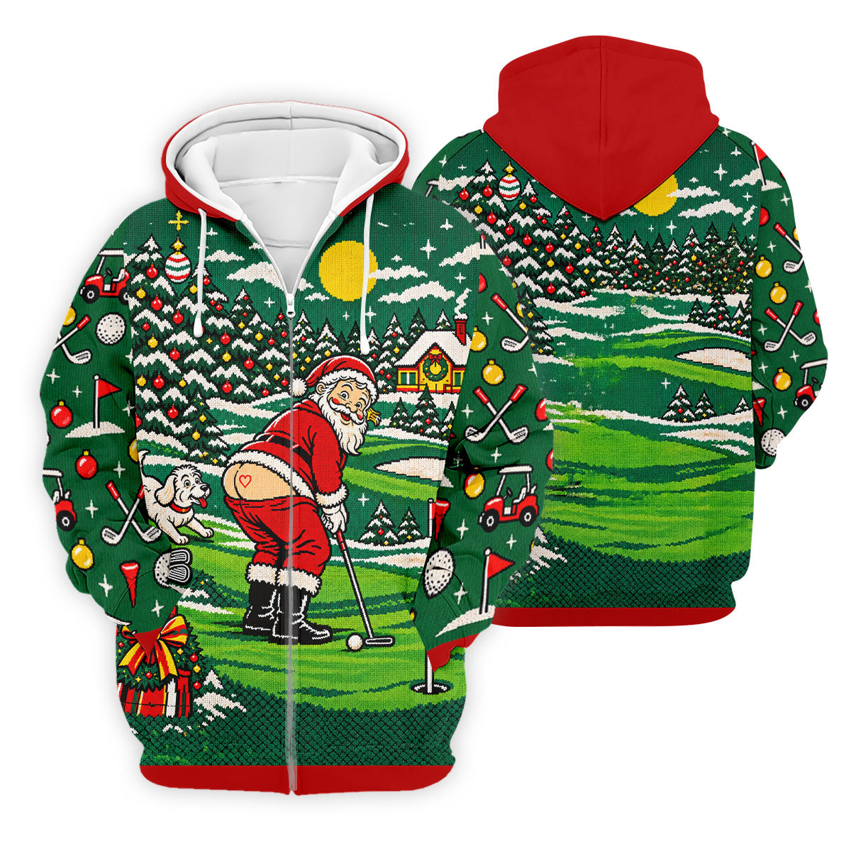 Funny Santa Mooning Dog Christmas Golf Shirt, Mens Golf Polo, Golf Shirts For Men