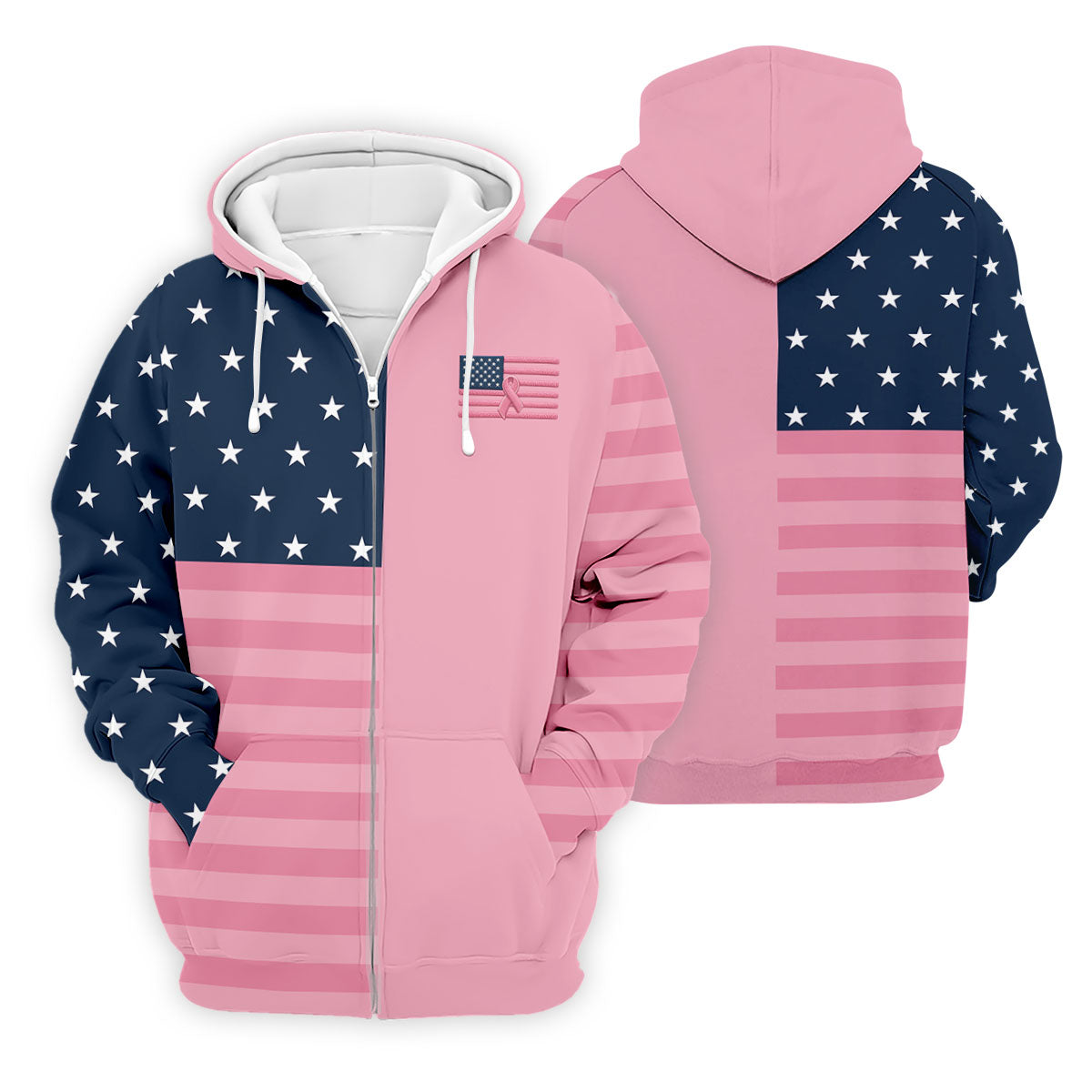 Printed Pink USA Flag Breast Cancer Polo Shirt, Polo Shirts For Men, Printed Golf Shirts