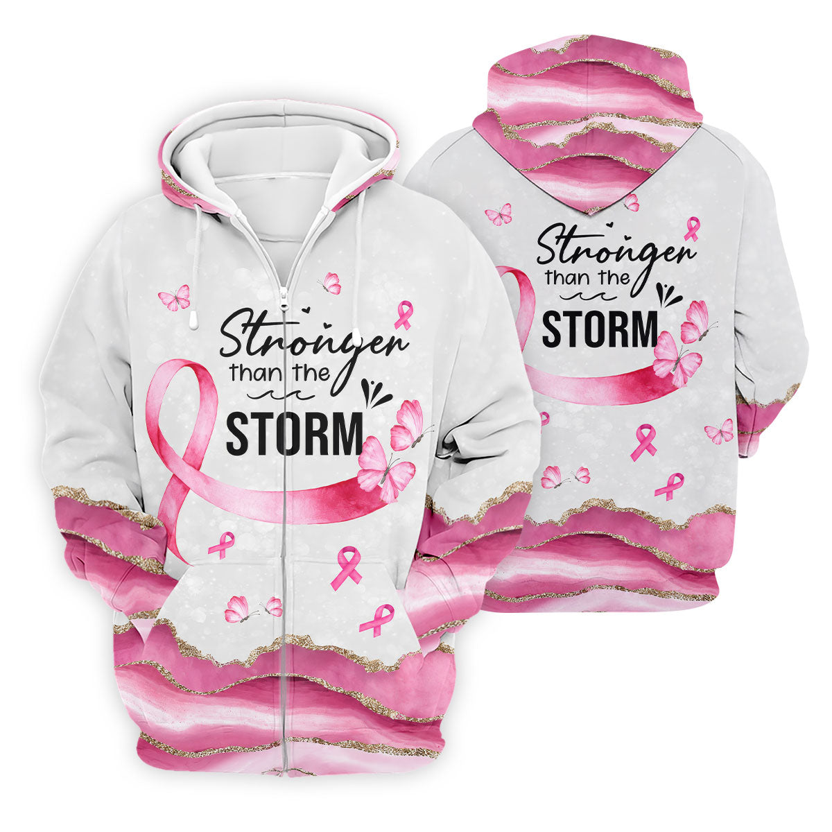 Stronger Than The Storm Breast Cancer Polo Shirt, Men's Golf Shirt, Printed Golf Shirts