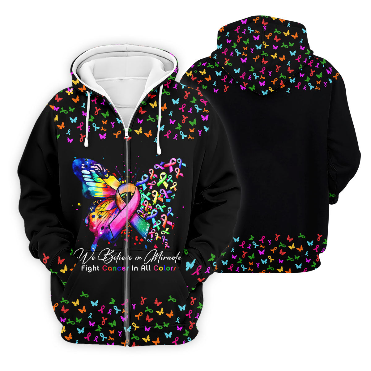 We Believe In Miracles Butterfly Breast Cancer Shirt, Mens Golf Polo, Printed Golf Shirts