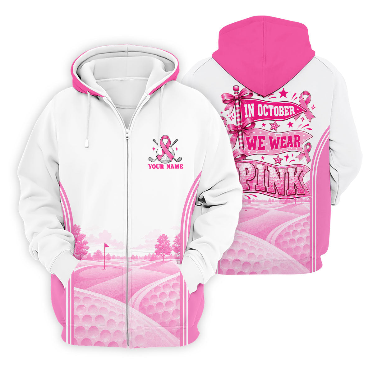 In October We Wear Pink Breast Cancer Polo Shirt, Mens Golf Polo, Golf Shirts For Men