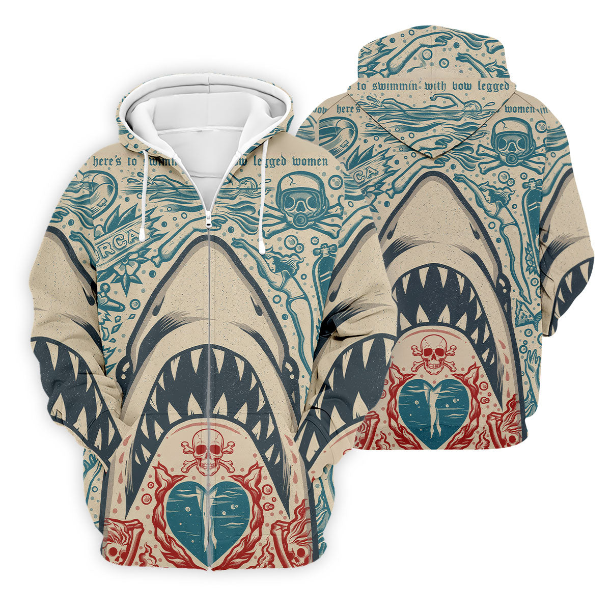 Vintage Shark Jaw Tattoo Art Golf Polo Shirt, Golf Shirts For Men, Printed Golf Shirts