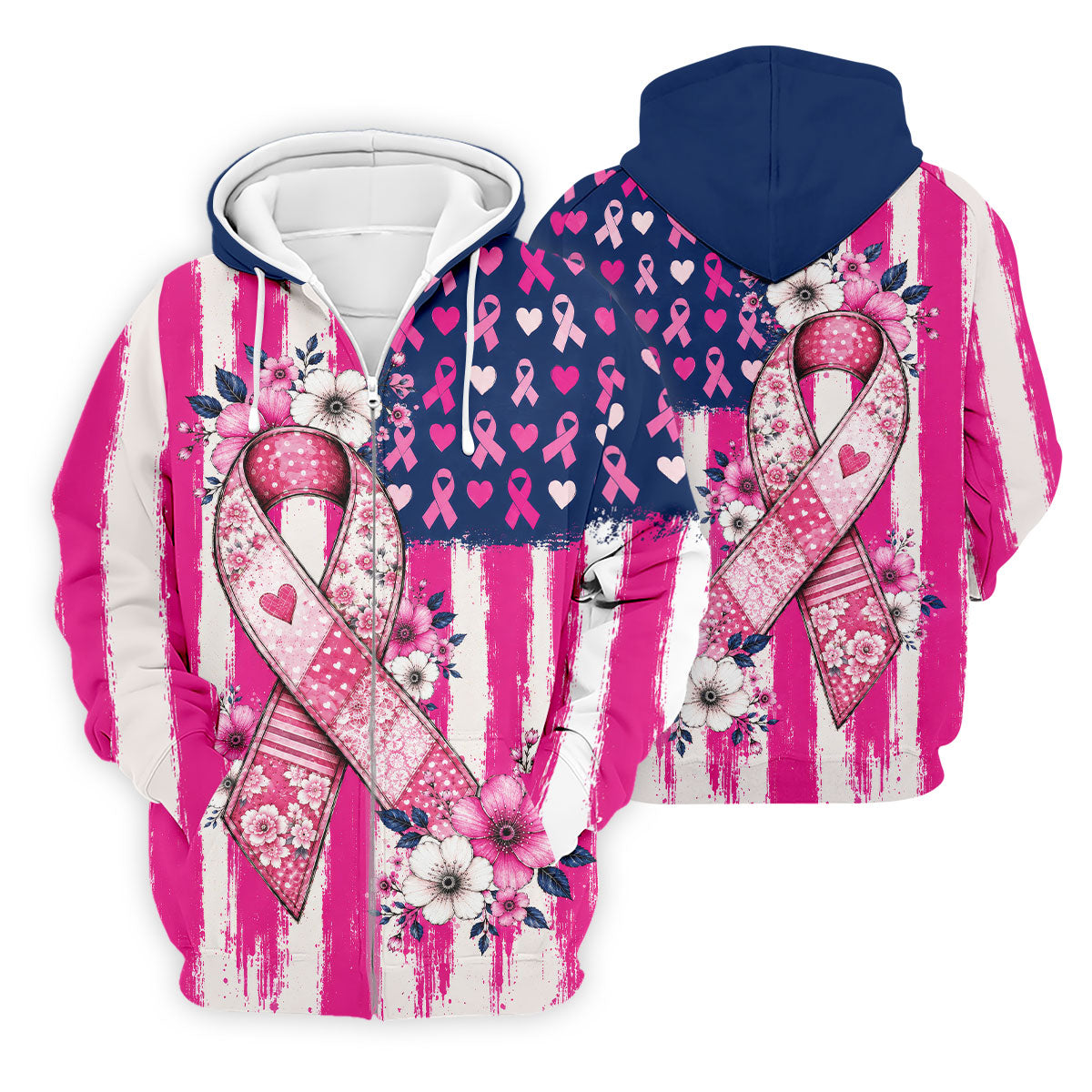 American Flag Pink Breast Cancer Awareness Golf Polo Shirt, Mens Golf Polo, Golf Shirts For Men