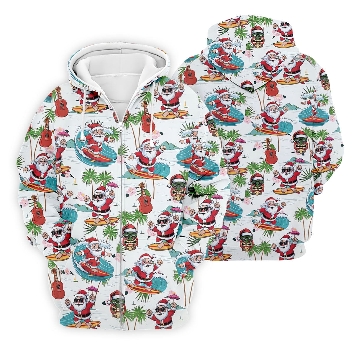Surfing Santa Tropical Christmas Golf Shirt, Christmas Golf Shirt, Golf Apparel For Men