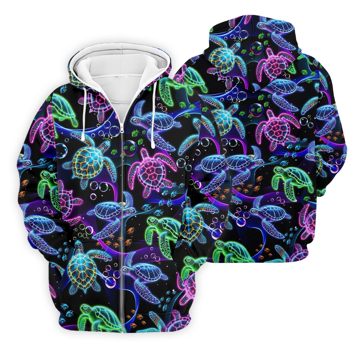 Neon Sea Turtle Ocean Pattern Hawaiian Golf Polo Shirt, Mens Golf Polo, Printed Golf Shirts