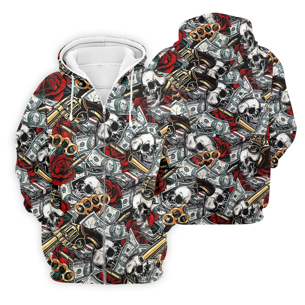 Black Skull Cash Rose Western Pattern Golf Polo Shirt, Men's Golf Shirt, Hawaiian Golf Shirt