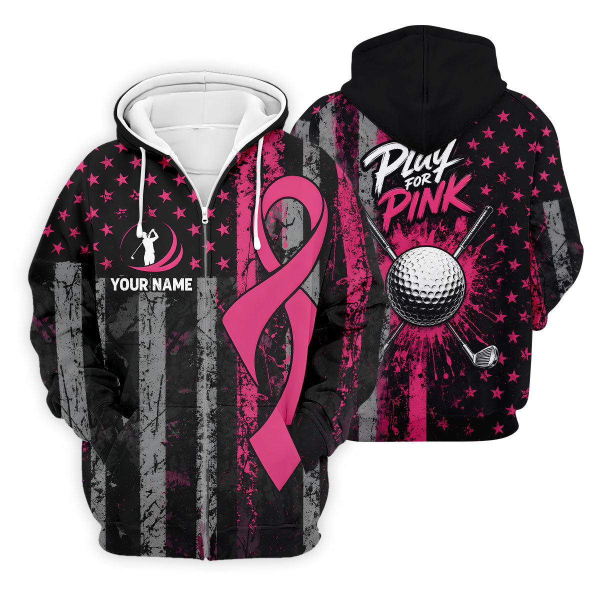 Custom Play For Pink Breast Cancer Golf Polo Shirt, Men's Golf Shirt, Printed Golf Shirts