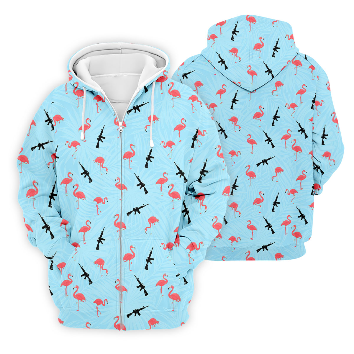 Light Blue Flamingo Pattern Golf Polo Shirt, Men's Golf Shirt, Golf Polo Shirts For Men
