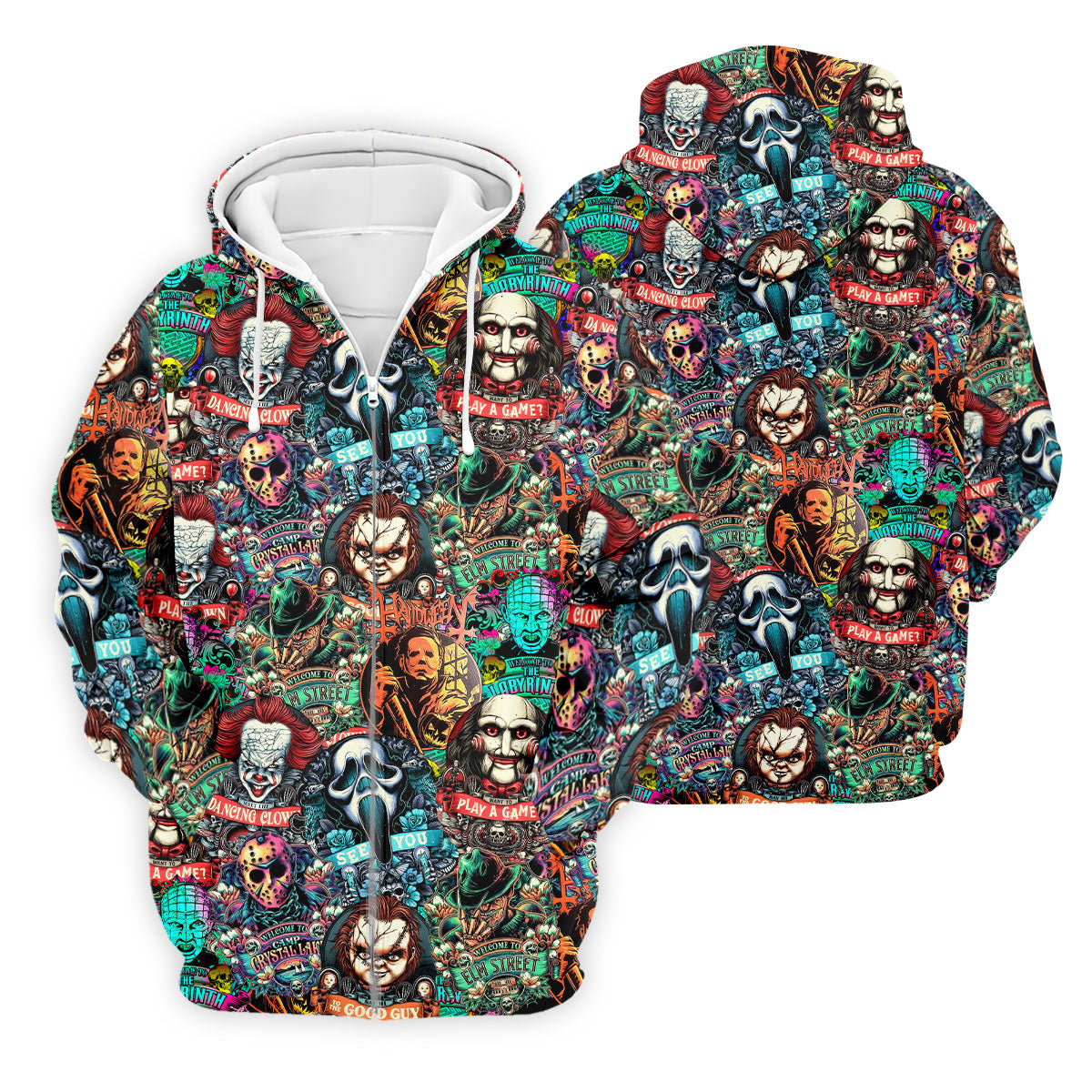 Play A Game Horror Character Golf Polo Shirt, Halloween Shirt For Men, Mens Golf Shirts