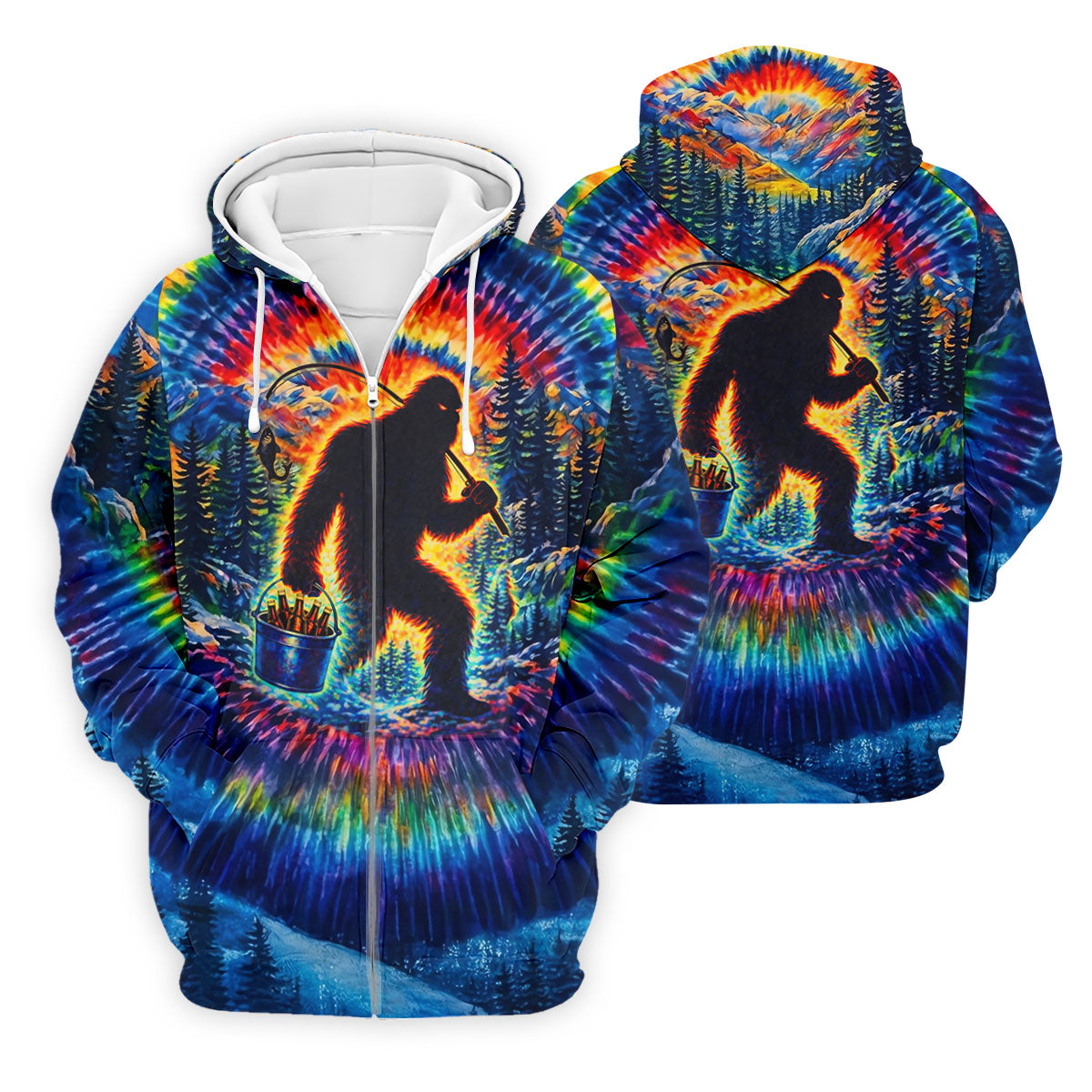 Tie Dye Bigfoot Fishing Forest Golf Shirt, Mens Golf Apparel, Printed Golf Shirts