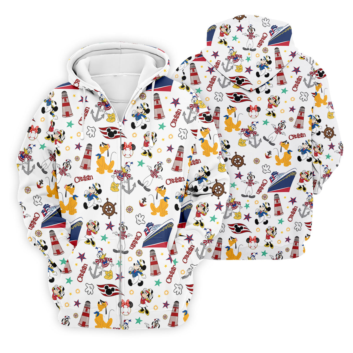 Cartoon Cruise Vacation Pattern Golf Polo Shirt, Hawaiian Golf Shirt, Golf Polo Shirts For Men