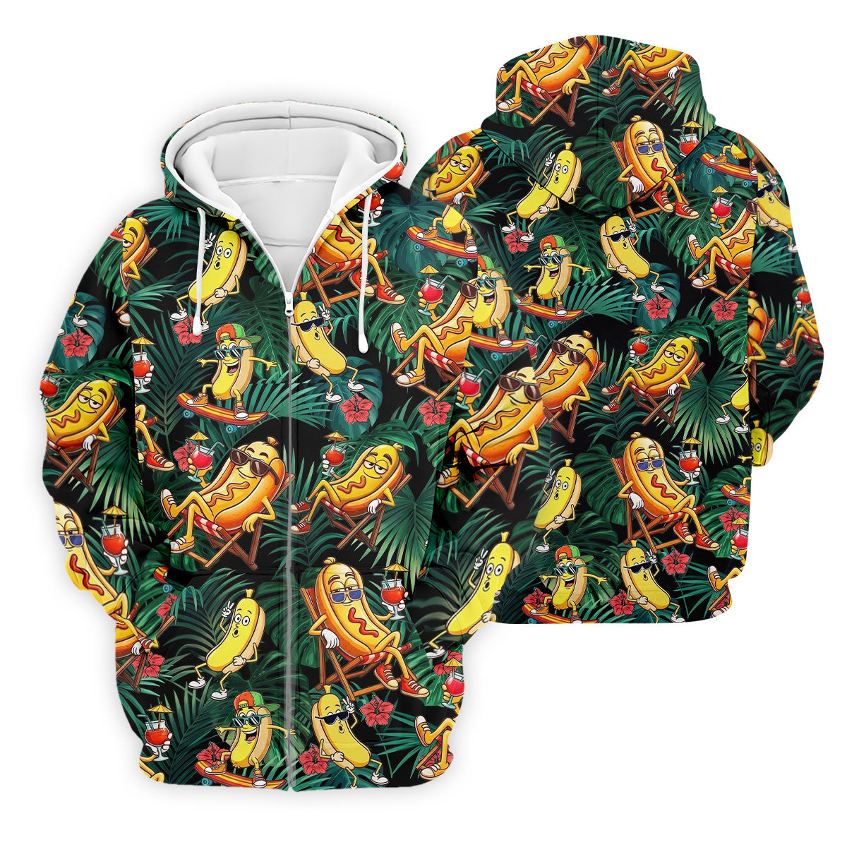 Funny Hot Dog Banana Tropical Hawaiian Golf Shirt, Mens Golf Polo, Printed Golf Shirts