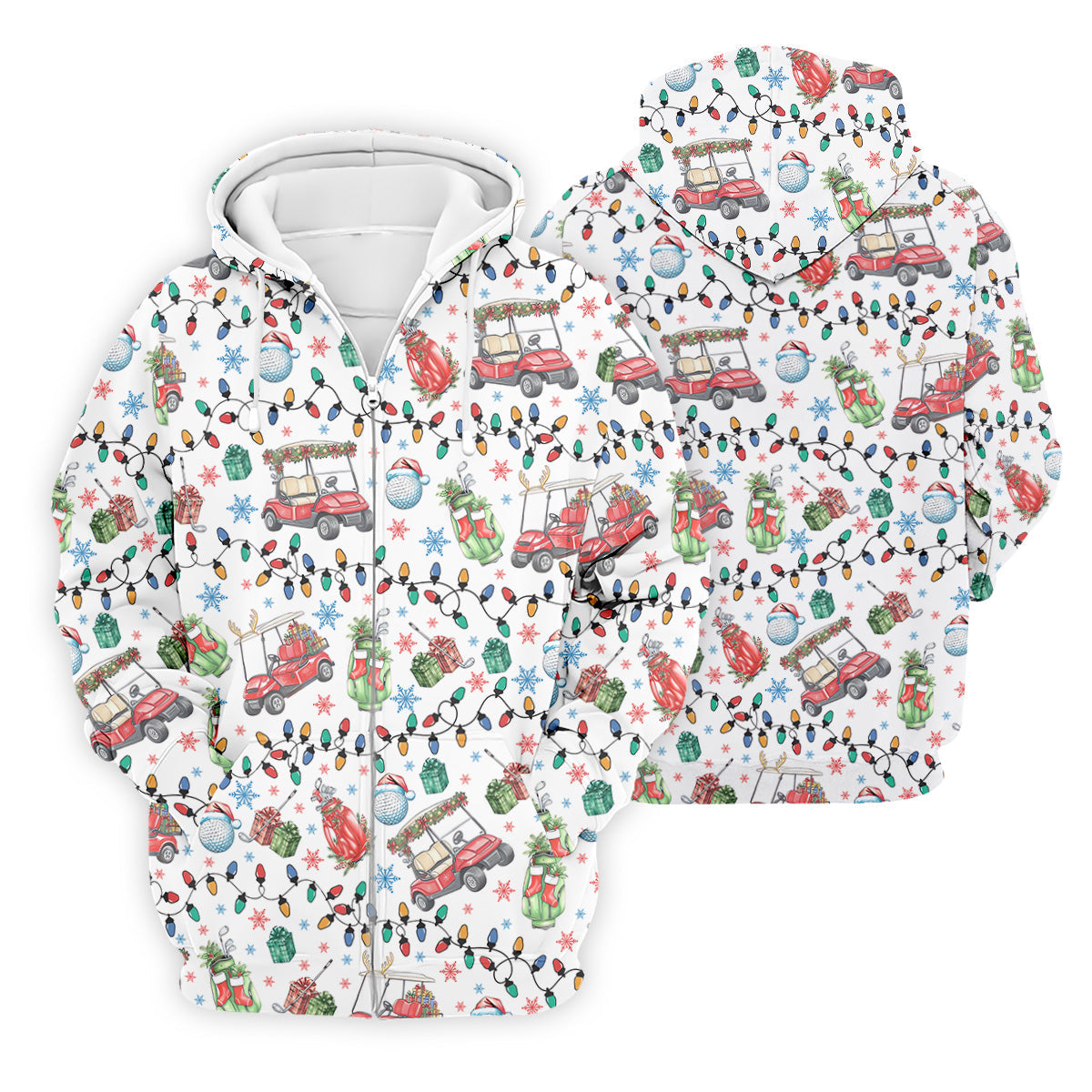 Golf Cart Christmas Lights Polo Shirts For Men, Christmas Golf Shirt, Golf Lover Xmas Gift