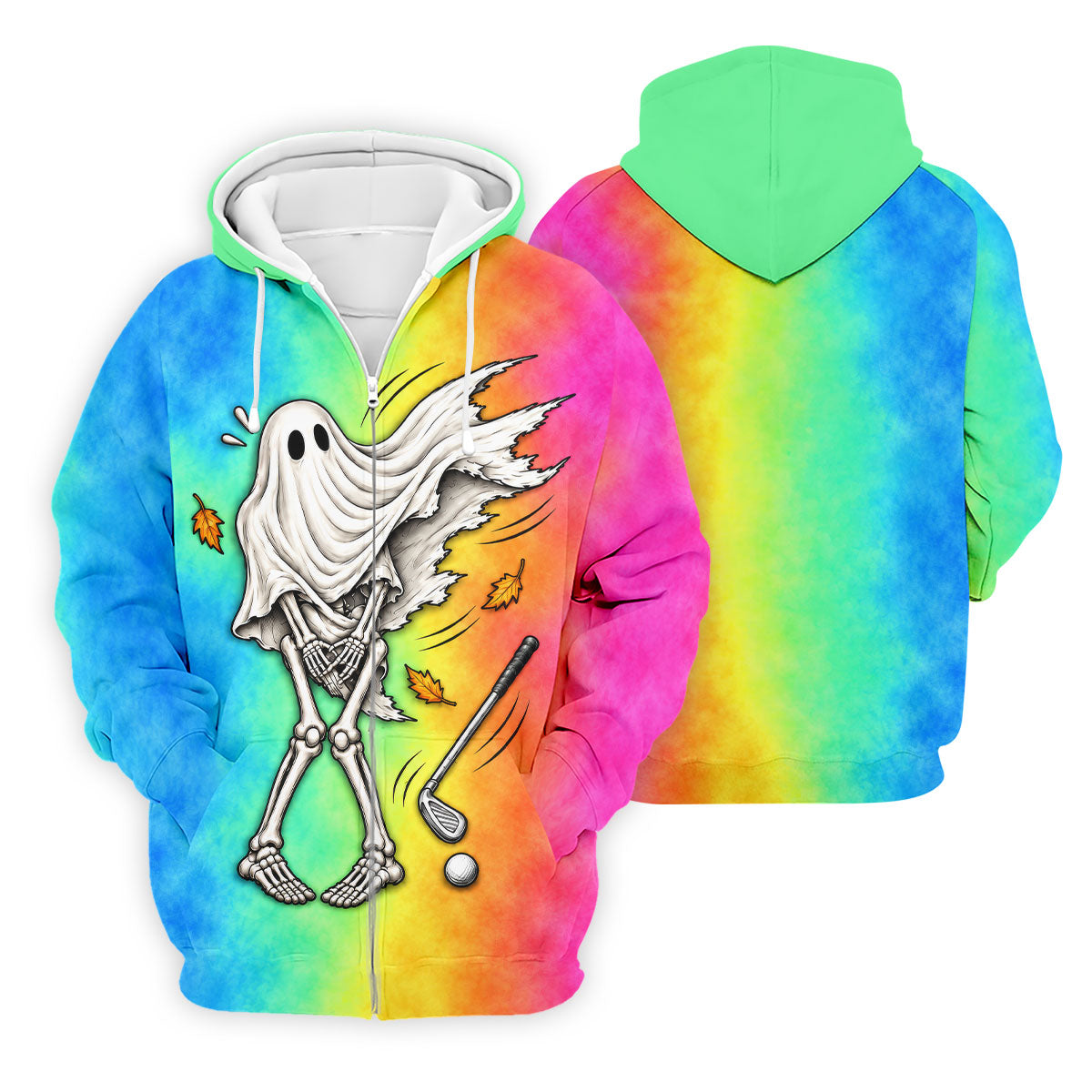 Windy Skeleton Ghost Golf Polo Shirt, Halloween Shirts For Men, Golf Polo Shirts For Men