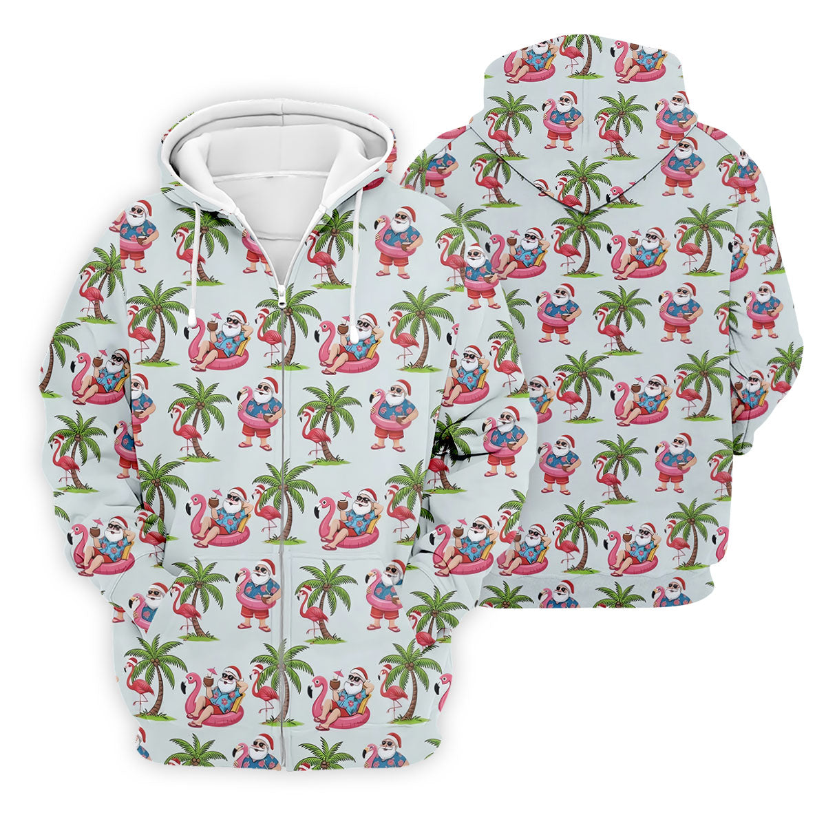 Tropical Santa Flamingo Beach Golf Polo, Christmas Golf Shirt, Golf Apparel For Men