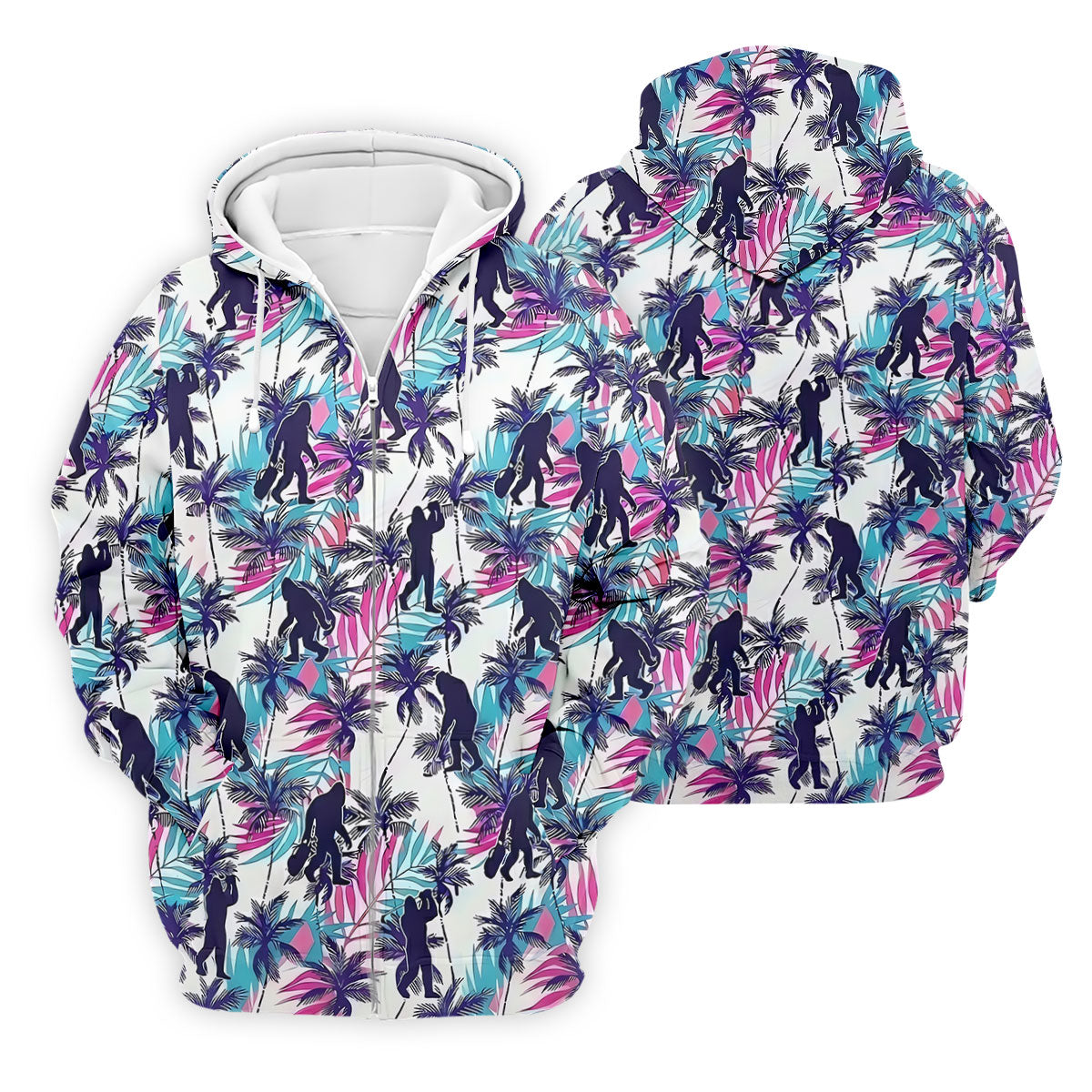 Funny Bigfoot Golfer Tropical Palm Pattern Polo Shirt, Golf Shirts For Men, Printed Golf Shirts