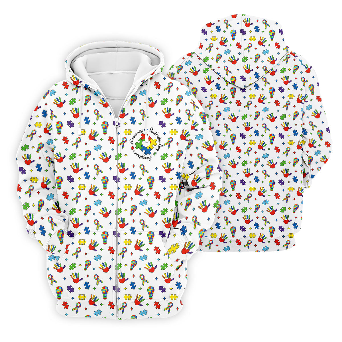 Awareness Understanding Acceptance Autism White Golf Shirt, Autism Awareness Colors Golf Shirts For Men