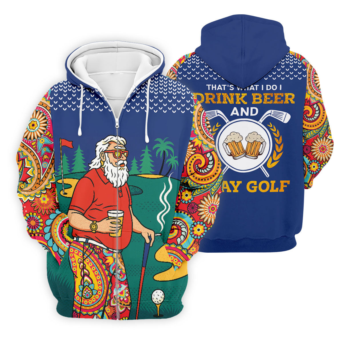 Funny Bearded Golfer With Paisley Pants Golf Polo Shirt, Printed Golf Shirts, Golf Apparel For Men