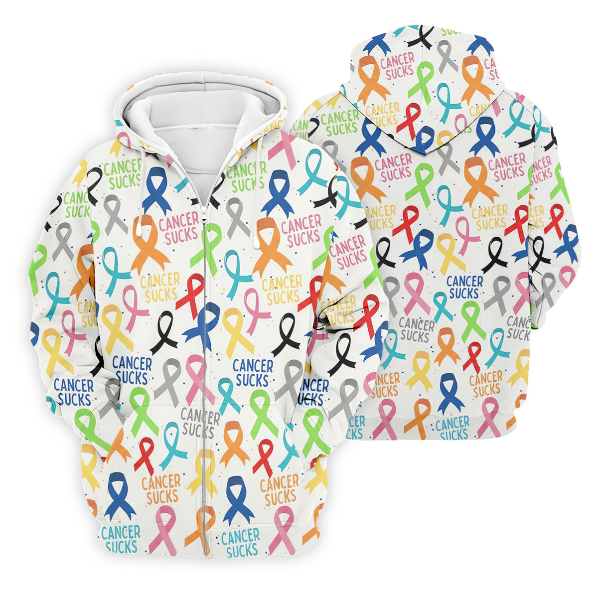 Cancer Sucks Multicolor Awareness Ribbon Polo Shirt, Mens Golf Polo, Printed Golf Shirts