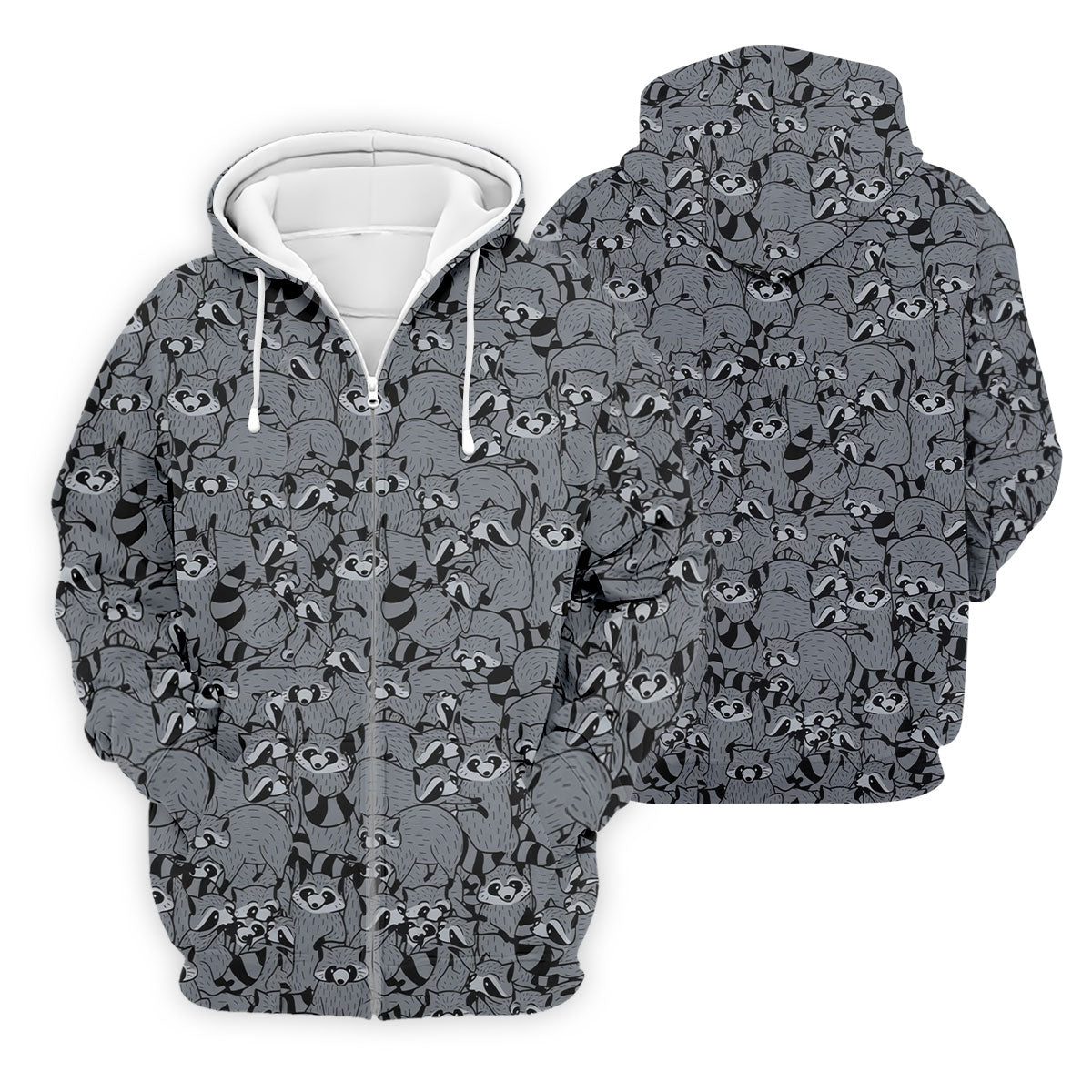Gray Cartoon Raccoon Pattern Golf Polo Shirt, Men's Golf Shirt, Golf Polo Shirts For Men