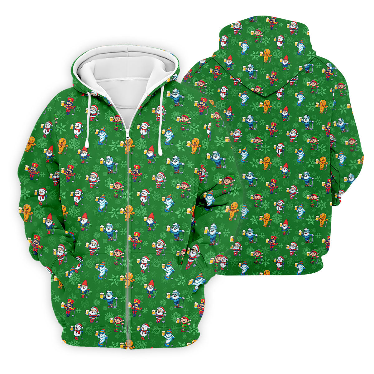 Christmas Characters Golf And Beer Green Men's Funny Golf Shirts, Christmas Golf Shirt, Polo Shirts For Men