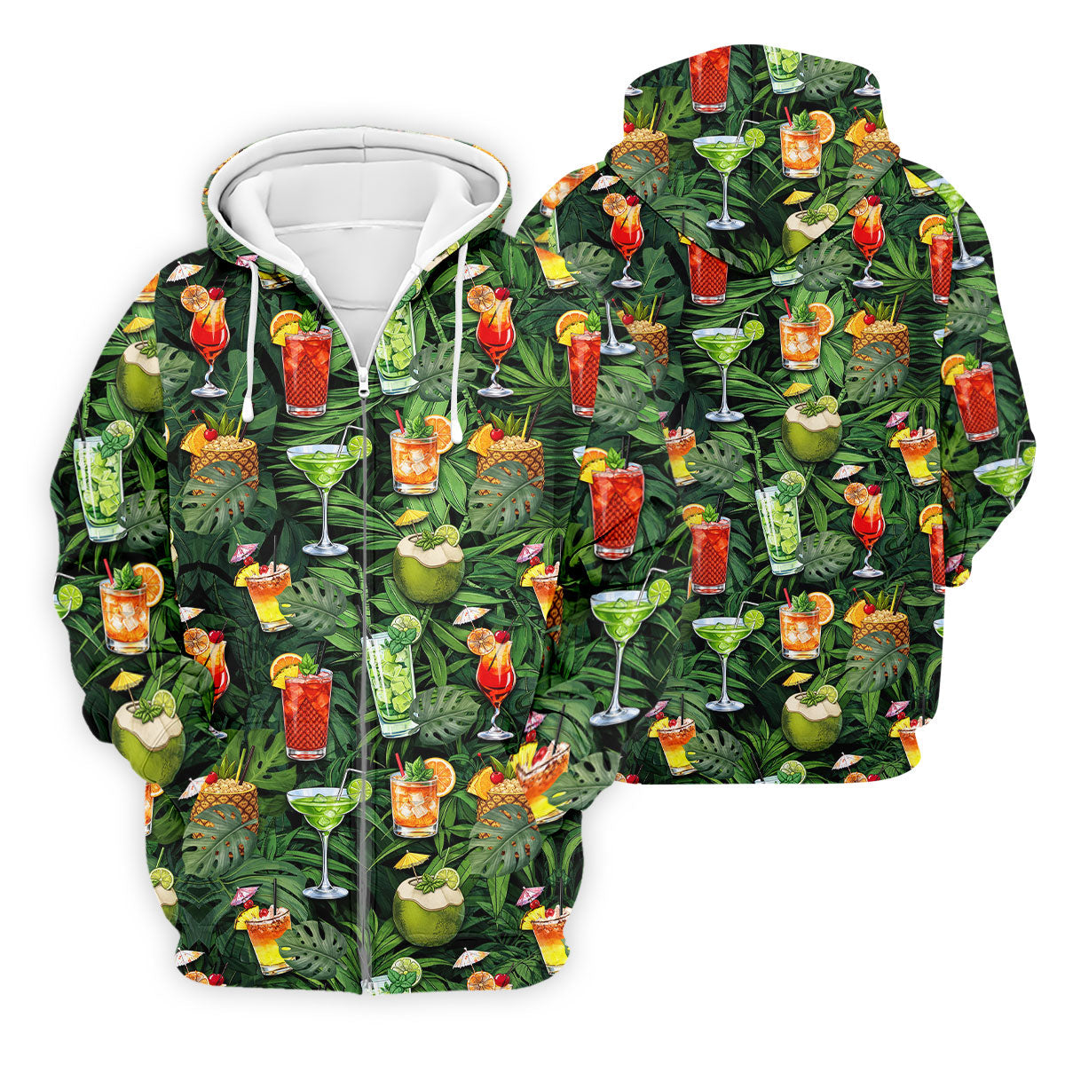 Tropical Cocktail Coconut And Palm Leaf Golf Polo, Hawaiian Golf Shirt, Mens Golf Apparel