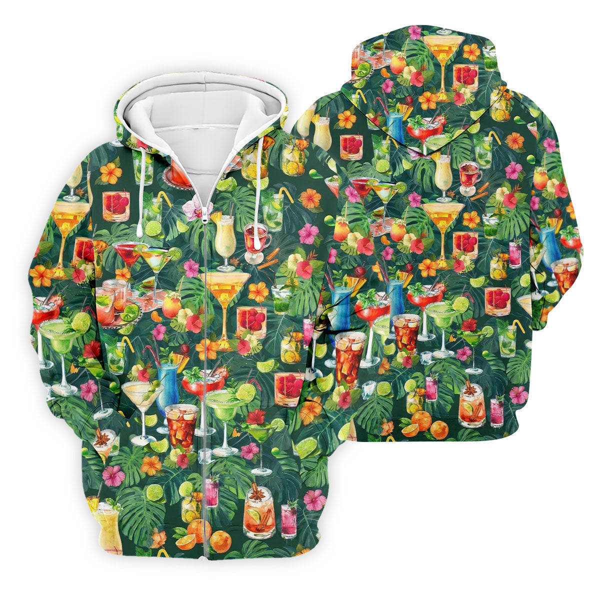 Tropical Cocktail Drinks And Floral Paradise Golf Polo, Hawaiian Golf Shirt, Golf Shirts For Men
