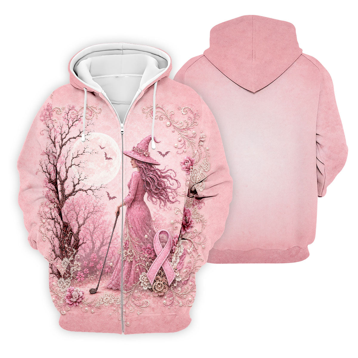 Breast Cancer Awareness Pink Witch Moon Mens Golf Polo, Polo Shirts For Men