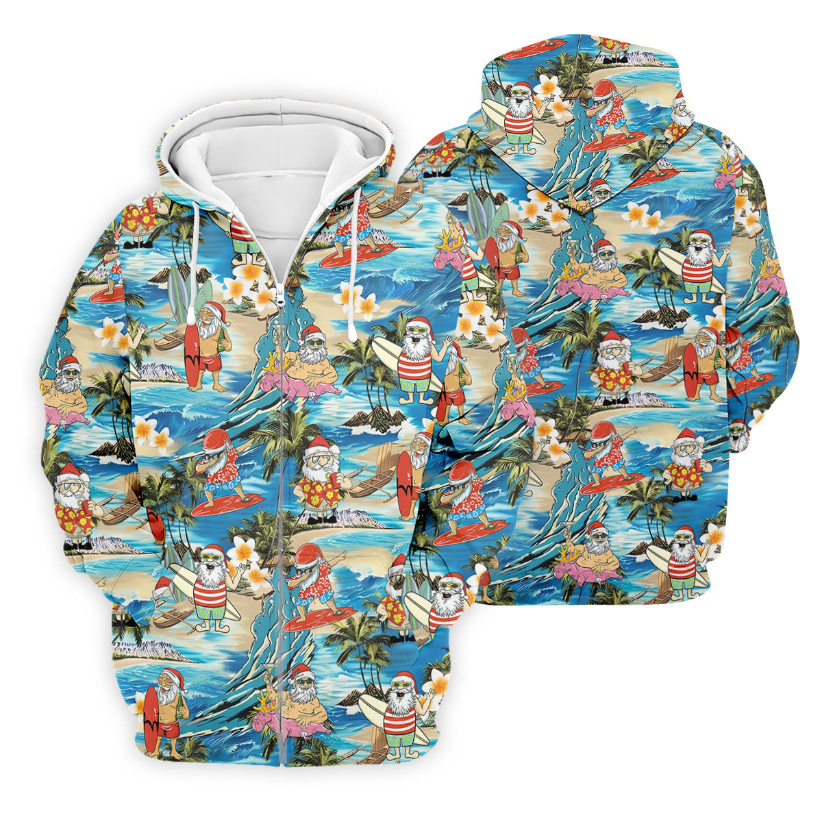 Men's Tropical Santa Surf Vacation Men's Golf Shirt, Christmas Golf Shirt, Golf Apparel For Men