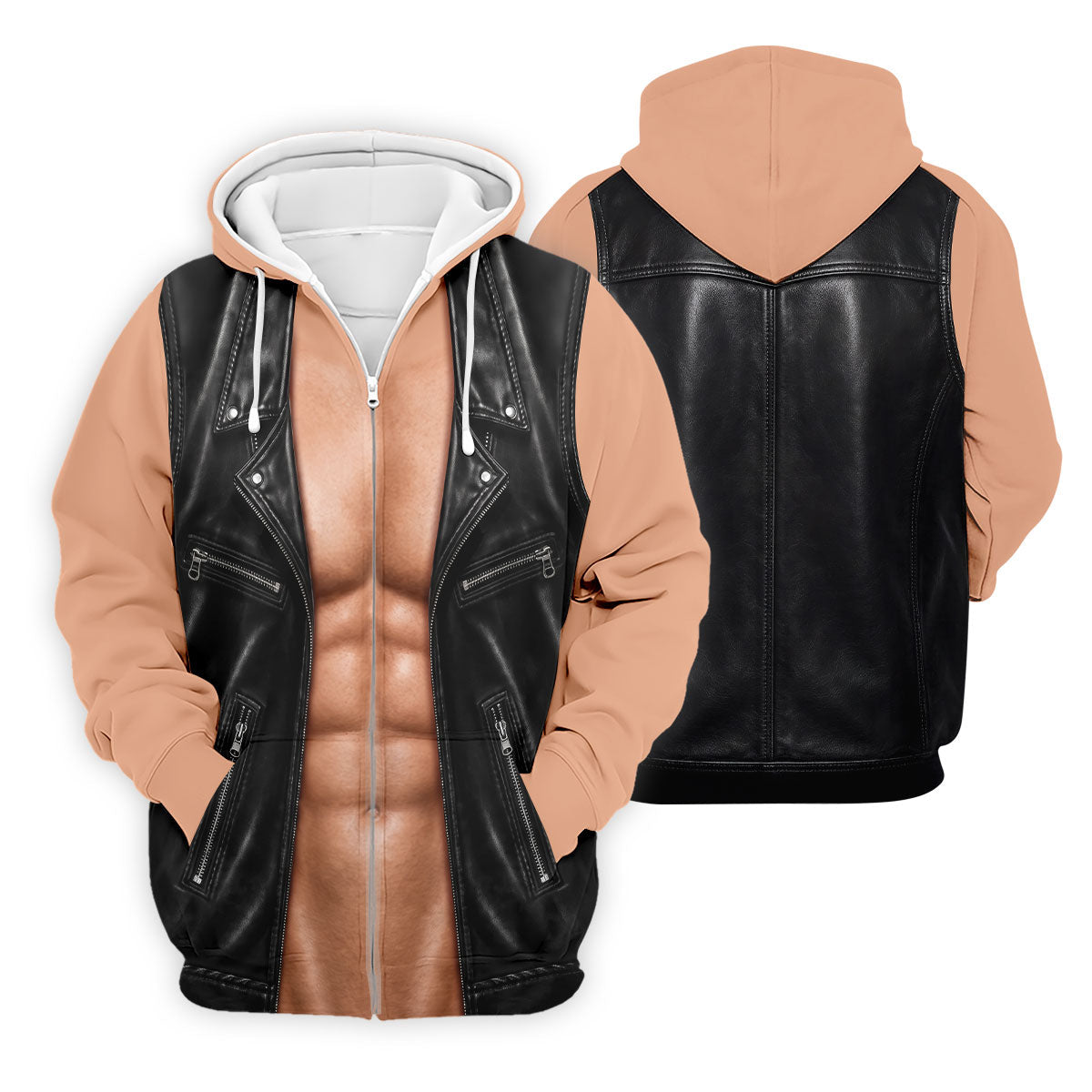 Black Leather Vest Illusion Golf Polo Shirt, Men's Golf Shirt, Golf Polo Shirts For Men