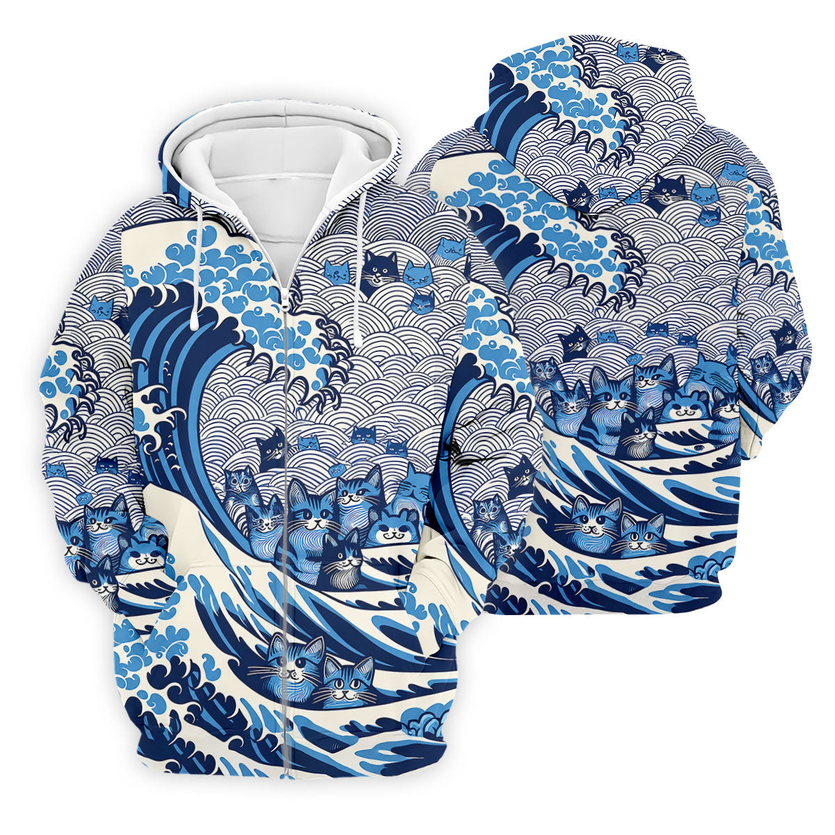 Japanese Wave Cat Hawaiian Golf Shirt, Golf Shirts For Men, Mens Golf Apparel