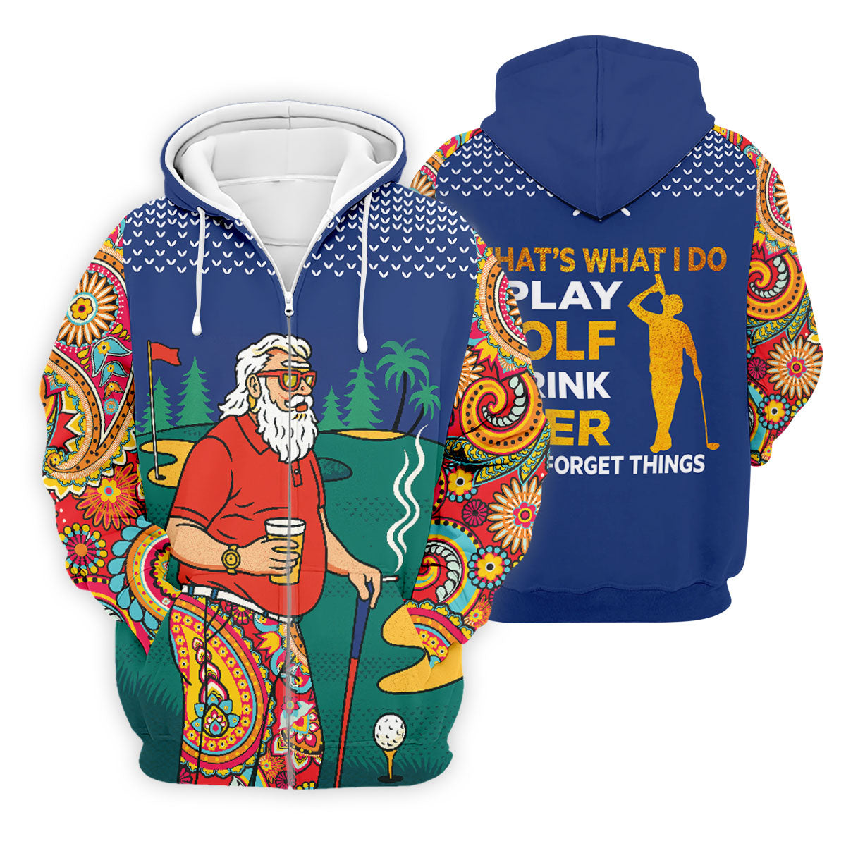 Vintage Bearded Golfer With Paisley Pants Golf Polo Shirt, Hawaiian Golf Shirt, Mens Golf Polo