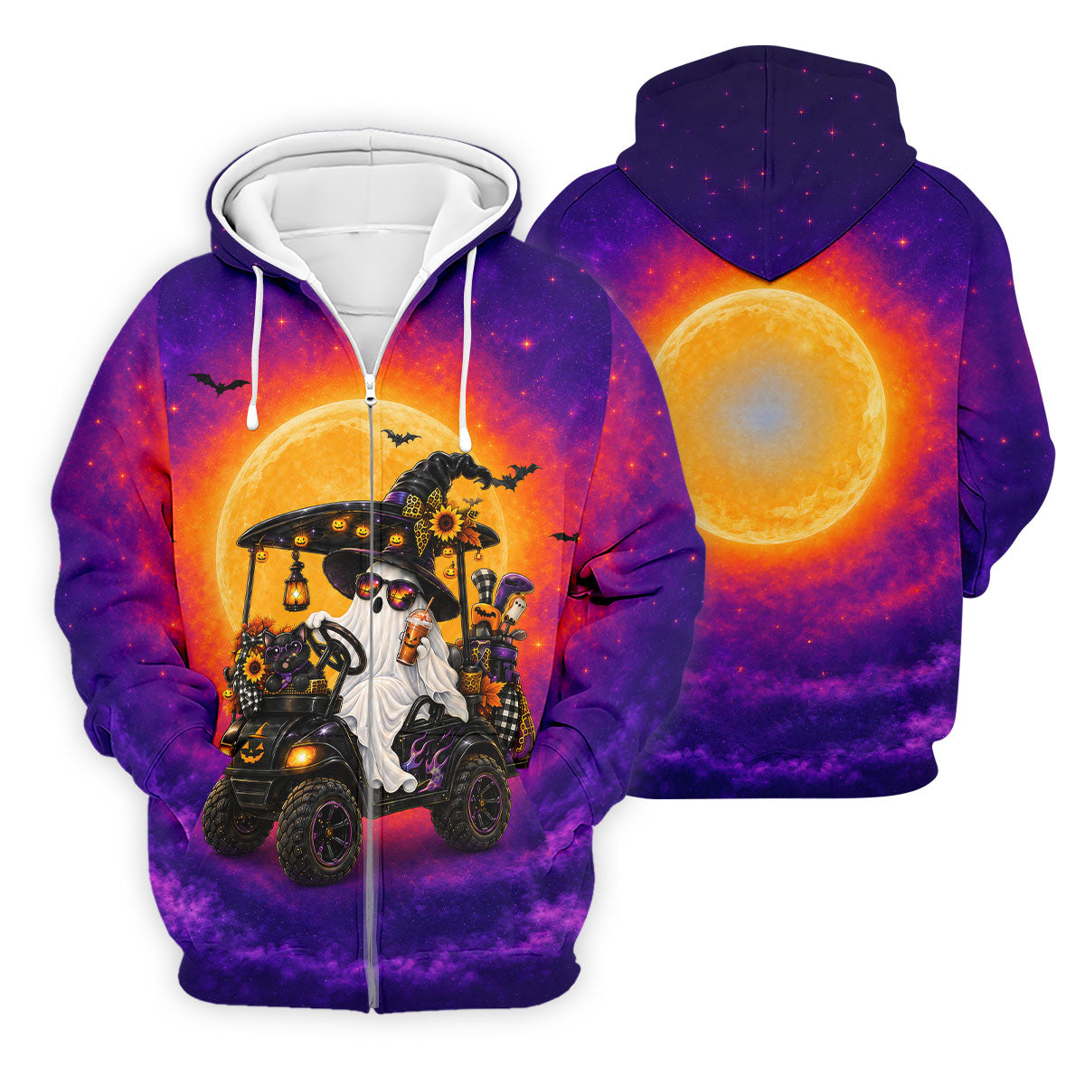 Funny Halloween Ghost Golf Cart Polo Shirt, Polo Shirts For Men, Mens Golf Shirts
