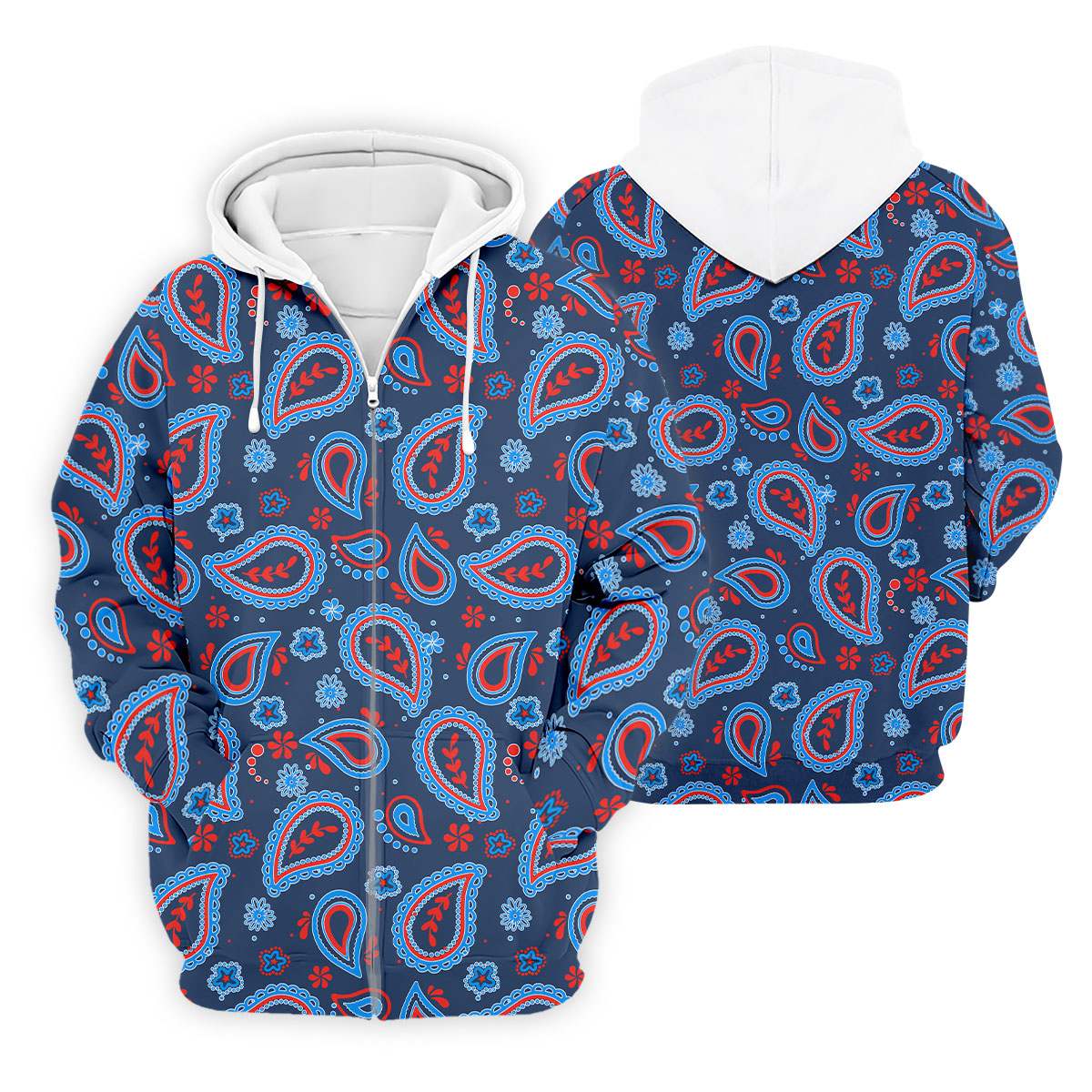 Blue Red Paisley Pattern Golf Polo Shirt, Golf Shirts For Men, Hawaiian Golf Shirt
