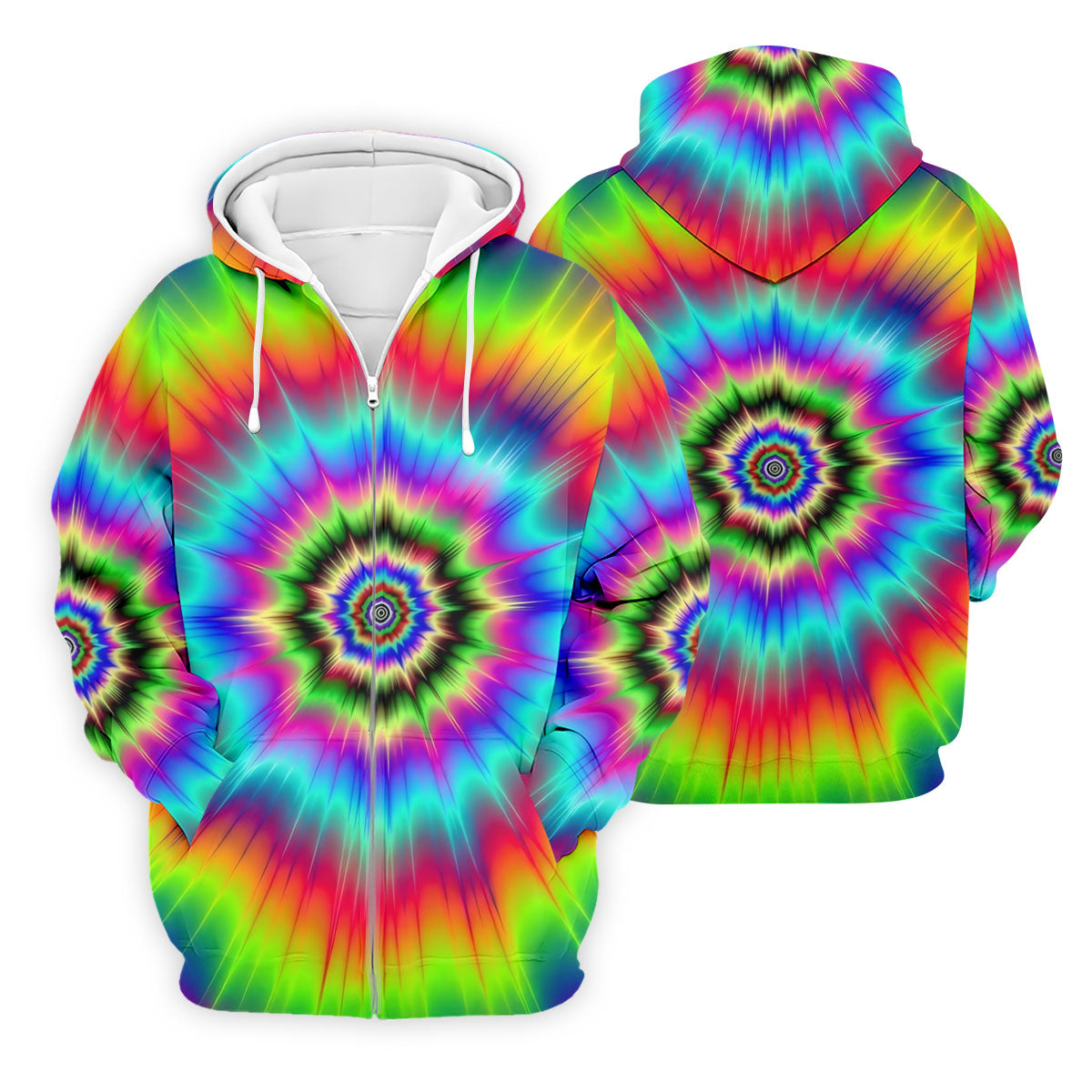 Rainbow Tie Dye Golf Shirt, Psychedelic Spiral Burst Pattern, Golf Shirt For Men