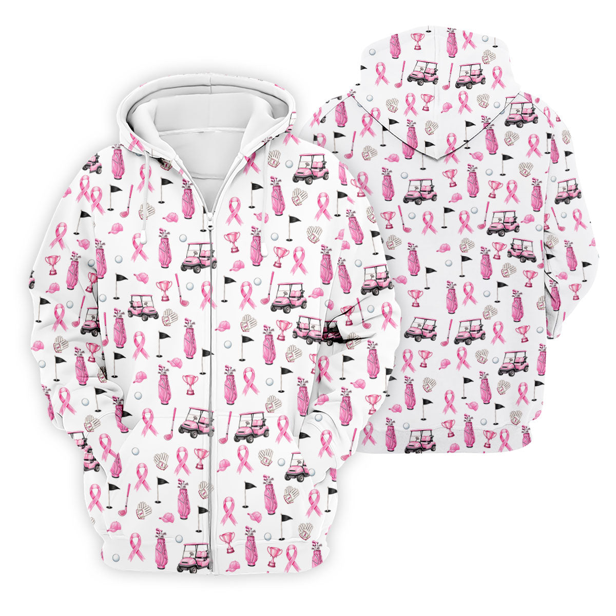 Pink Golf Cart Ribbon Breast Cancer Polo Shirt, Golf Shirts For Men, Mens Golf Apparel