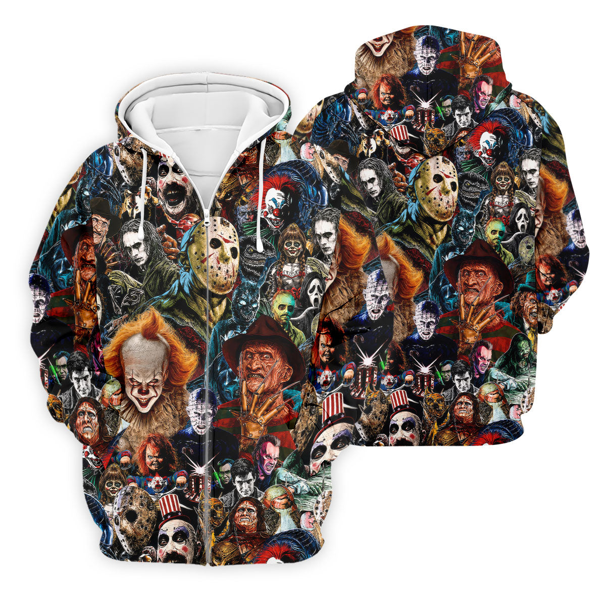 Iconic Horror Character Legends Collage Golf Polo Shirt, Mens Golf Shirts, Printed Golf Shirts